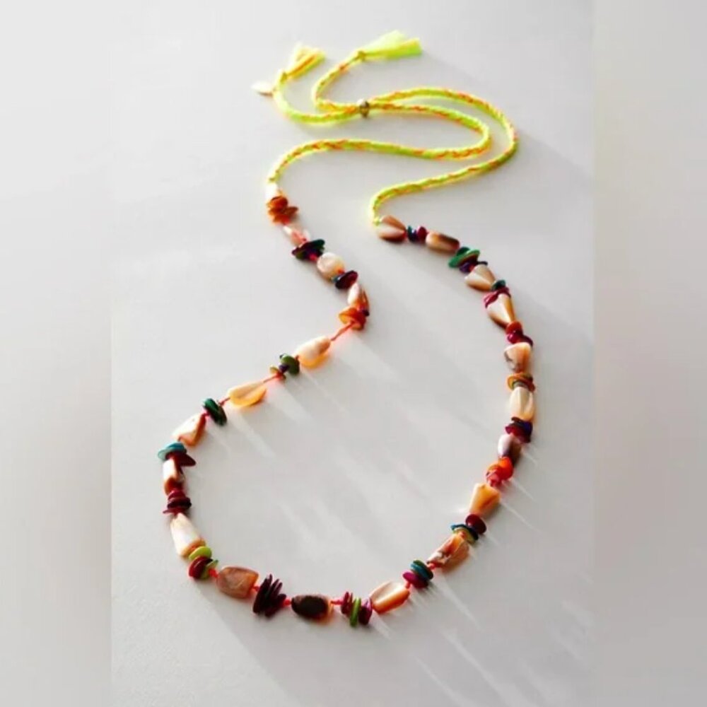 Free People x Ariana Ost At the Market Beaded Neon Braid Necklace New With Tags - Picture 1 of 2